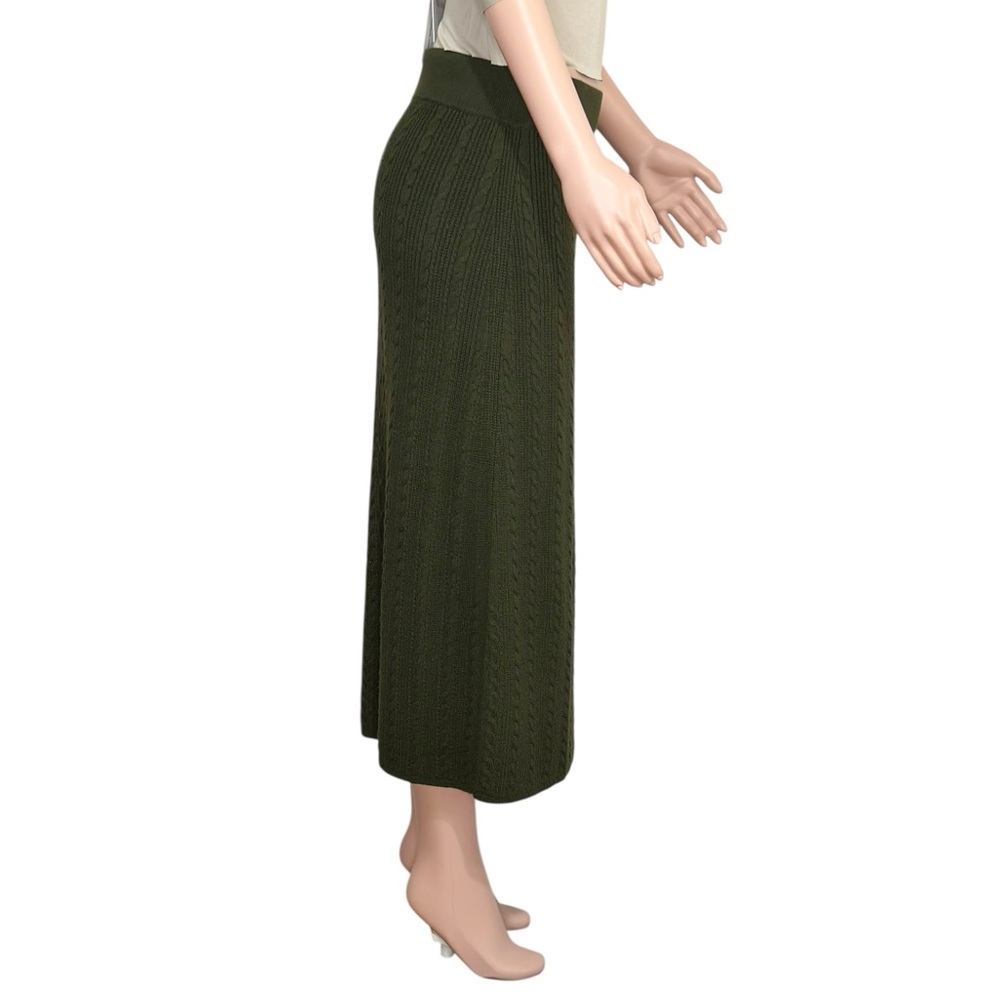 SÉZANE Marilou Merino Wool/Cotton Cable Knit Midi Skirt, Khaki, Large - Picture 11 of 13